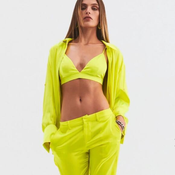 Ser.O.Ya Retrofête Cayne Silk Shirt Neon Lime Yellow Button Down Resort XS NWT - Picture 4 of 12